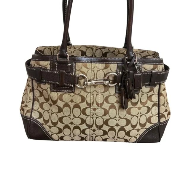Coach Signature Hampton Canvas Jacquard Satchel Shoulder Bag Handbag Tote EUC - Picture 1 of 2